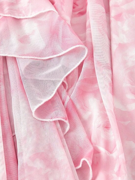 Pink Elegant Women's Halter Neck Dress with Floral Print Asymmetric High Slit - Picture 6 of 6